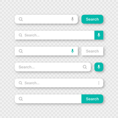 Fototapeta na wymiar Various search bar templates. Internet browser engine with search box, address bar and text field. UI design, website interface element with web icons and push button. Vector illustration