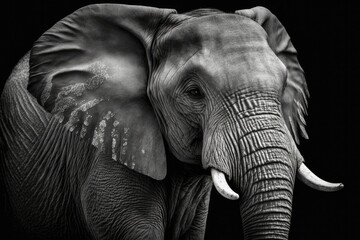 Fototapeta na wymiar Black and white elephant head Elephant. Generative AI