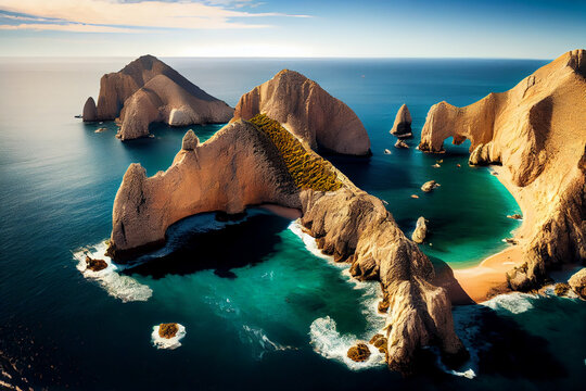 Aerial panoramic view of the beautiful island of Paracas in Peru.generative ai