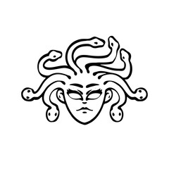 Naklejka premium Vector Illustration of Hand drawn Medusa Head Line Drawing