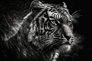 black and white head of a wild tiger. Generative AI