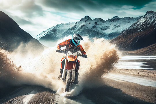 Motocross rider at high speed on the road.generative ai