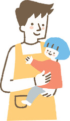 児童を抱っこする幼稚園の先生_色