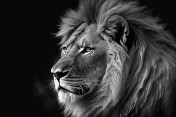 Fototapeta na wymiar a picture of a lion in black and white on black. Generative AI