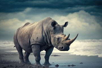 Fototapeta premium a picture of a rhinoceros from Africa. Generative AI