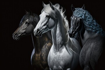 Fototapeta na wymiar A picture of horses on a black background. Generative AI