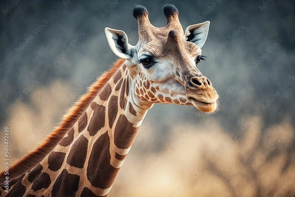 Poster stunning giraffe in natural setting, captured with shallow depth of field Generative AI
