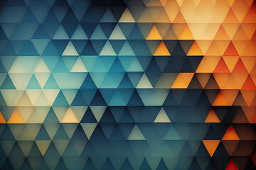 Triangle abstract background in retro teal yellow and orange colors created with Generative AI technology
