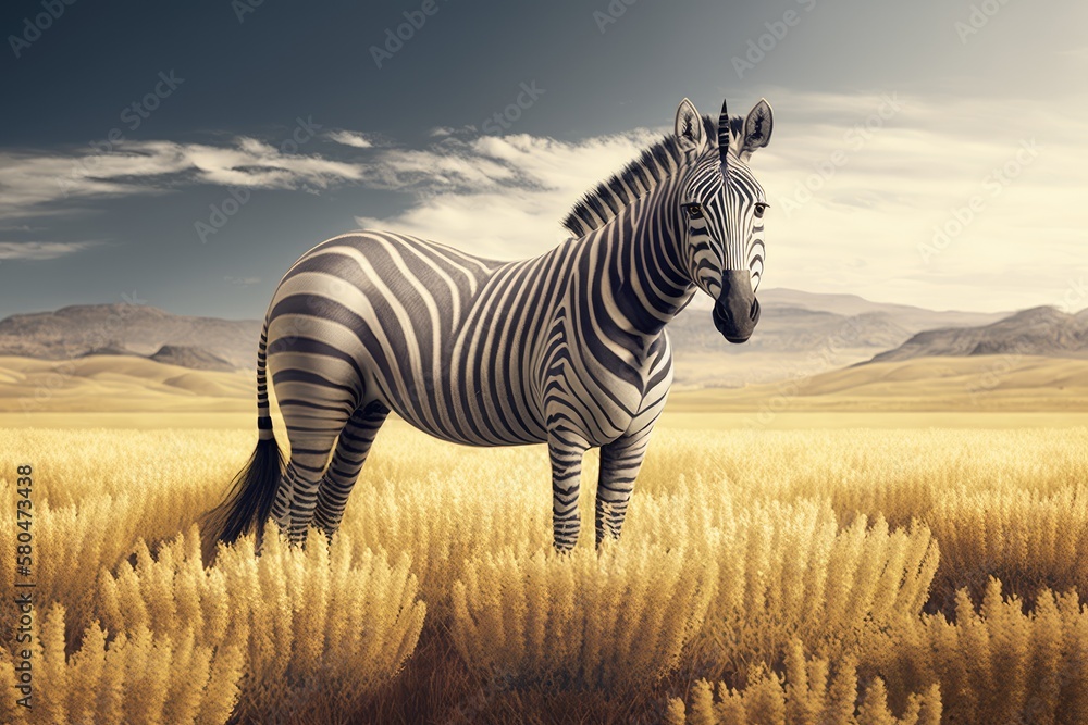 Aufkleber a zebra in the middle of a field. generative ai