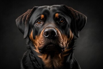 Dog rottweiler on a tan backdrop. Generative AI - obrazy, fototapety, plakaty