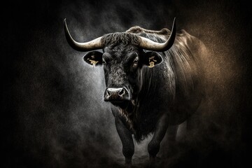 Naklejka premium A picture of a bull in the dark. Generative AI