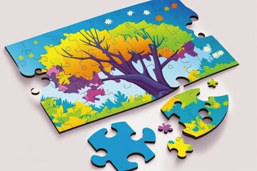 World Autism Day. Autism Awareness Day. The symbol of health in autism in the form of multi-colored puzzles on the background. AI generated.