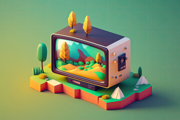 retro tv set in low poly created with Generative AI technology