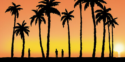 palm silhouette at sunset, illustration background