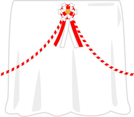 白い幕と紅白のリボン、除幕式
