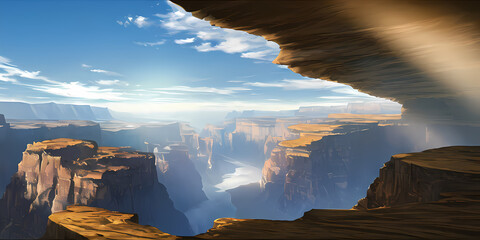 beautiful panorama view from an old cave with the canyon in the background