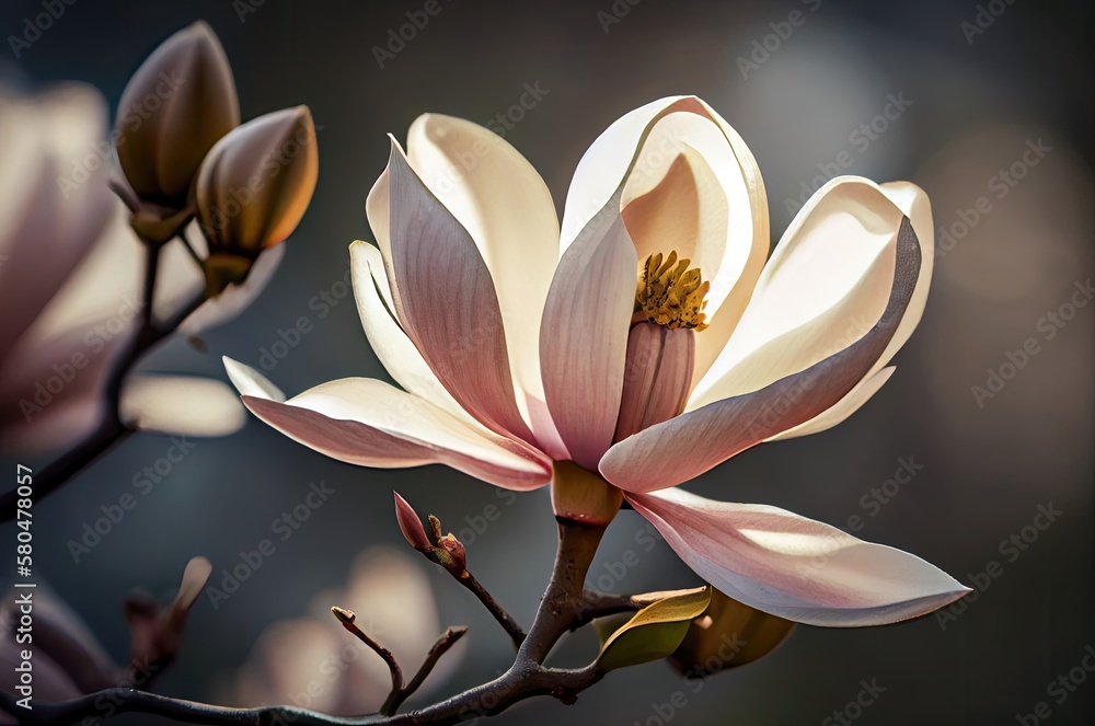 Aufkleber magnolia flower macro view background generative ai