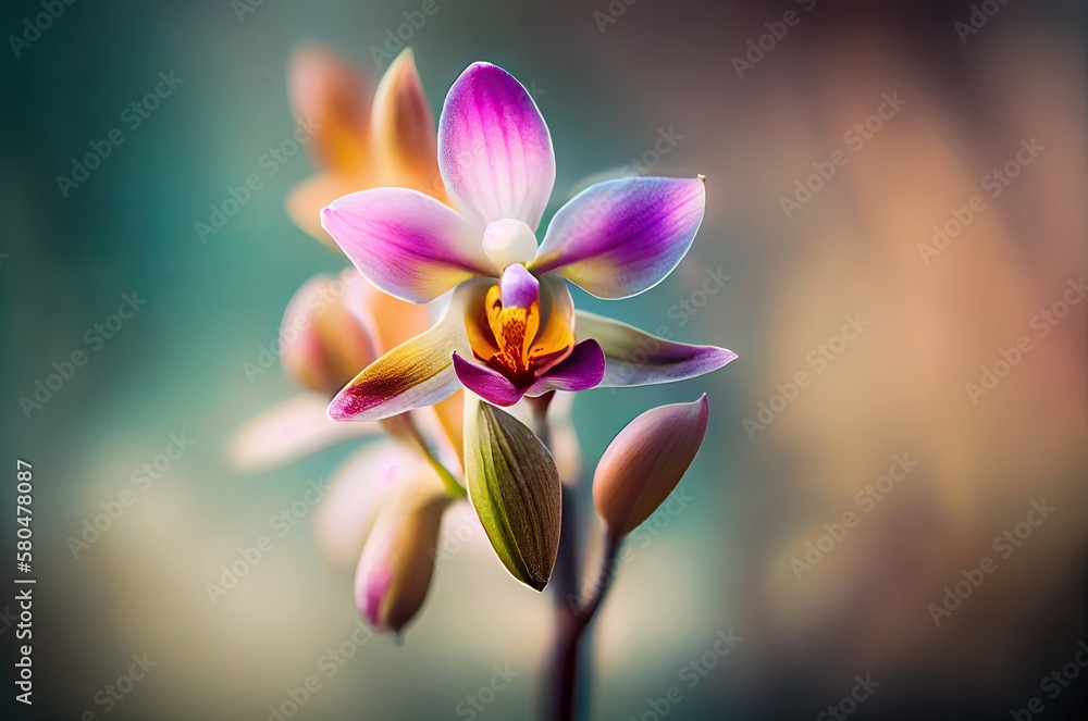 Poster orchid flower macro view background generative ai