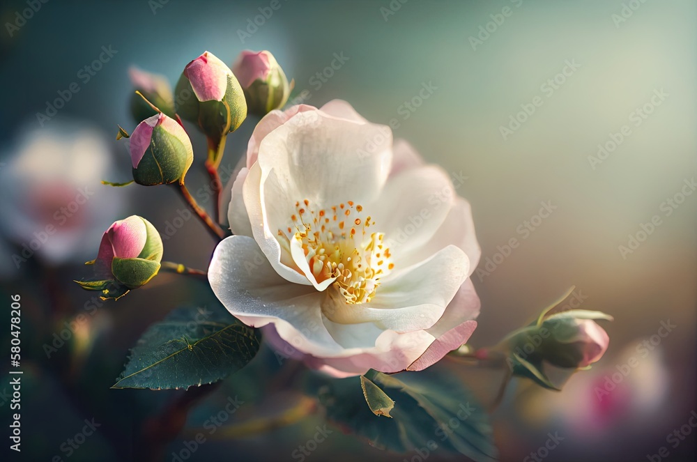 Poster rose flower macro view with copy space generative ai