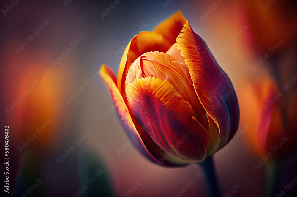 Poster tulip flower macro shot with copyspace generative ai