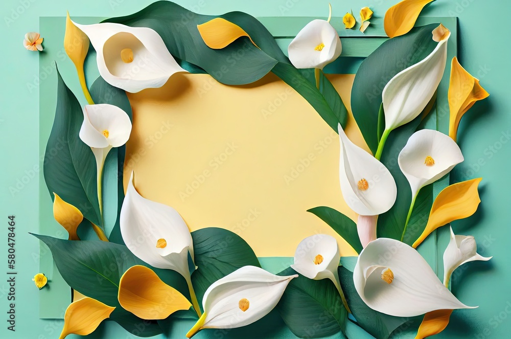 Poster calla lilly flowers picture frame with background space generative ai