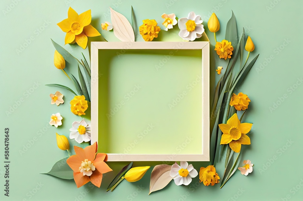 Aufkleber daffodil flowers frame with background space generative ai