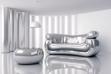 Foto op Canvas Fancy shiny reflective chrome silver chair throne in empty silver chrome room,  © Hamburn