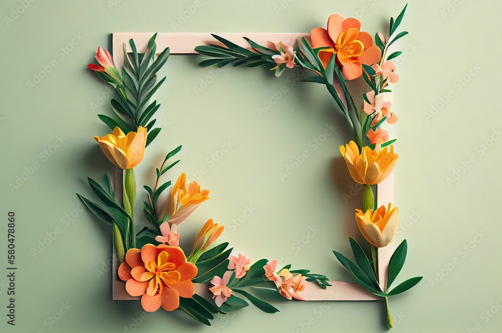 Aufkleber freesia flowers frame with background space generative ai