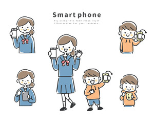 スマホを使う学生と子供