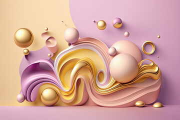 Abstract background with geometric shapes, pink, purple and gold. Generative AI