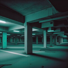 Empty abandoned parking garage at night, 