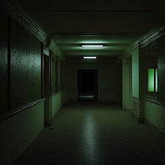 Darkened empty abandoned hallway, 