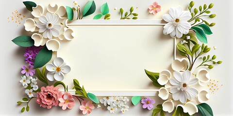 Spring summer floral border frame banner with open space for weddings, Mother's Day, Generative AI