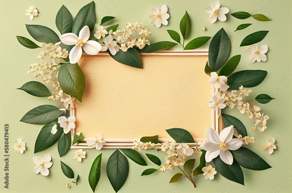 Poster jasmine flowers picture frame with background space generative ai