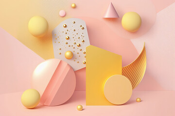 Abstract background with geometric shapes, pink, yellow and gold