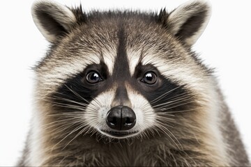 Obraz premium A close up portrait of a cute and funny raccoon, with a white background. Generative AI