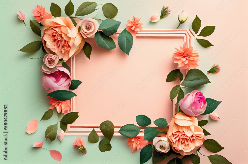 Poster rose flowers frame with copy space generative ai
