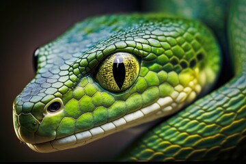 Fototapeta premium A dangerous green snake up close. Generative AI