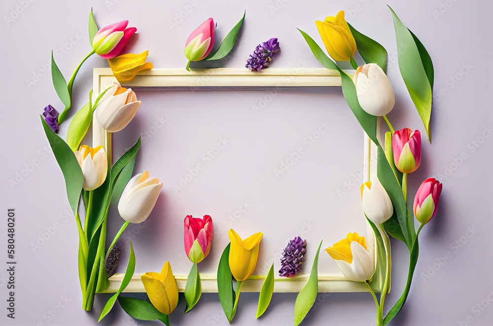 Poster tulip flowers picture frame with copy space generative ai