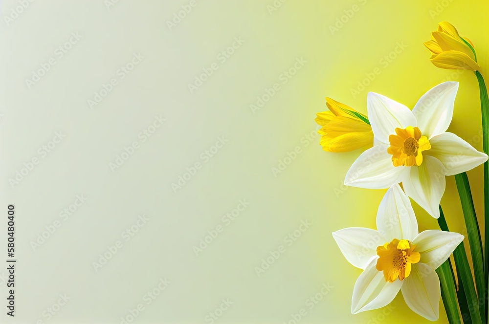 Poster daffodil flowers backdrop with copy space generative ai