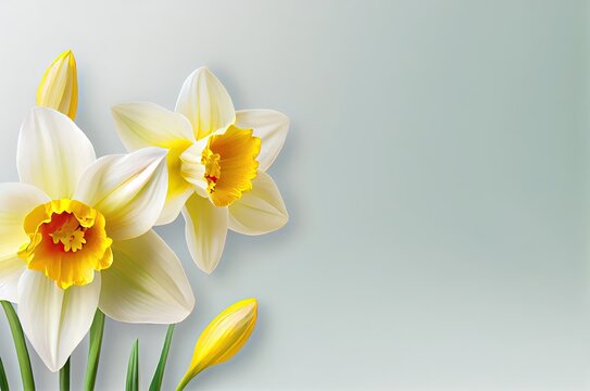 Daffodil Flowers Background With Copyspace Generative AI