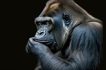 Naklejka premium A funny picture of a gorilla thinking, with space for your own words. Generative AI