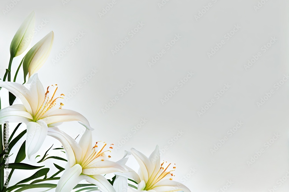 Poster lily flowers design with copy space generative ai