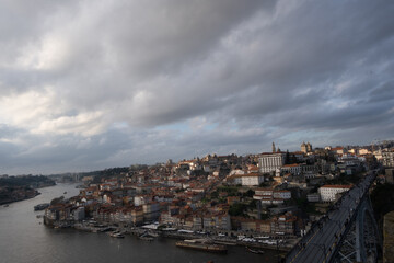 Fototapeta na wymiar Dramatic Cityscape: Panoramic View Across the Stormy Porto in Portugal