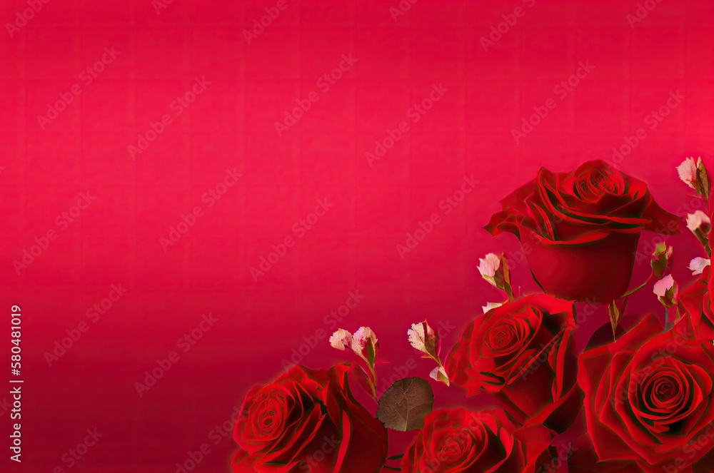 Poster rose flowers red backdrop with copy space generative ai