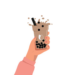 Hand holding Bubble milk tea special drink menu, Yummy drinks and fresh milk tea banner.