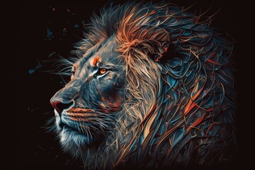 A digital drawing of a lion that is abstract. Generative AI