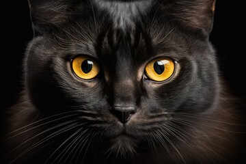 A beautiful black cat looking straight into the camera. Generative AI