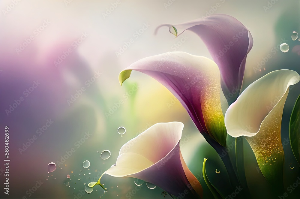 Poster calla lily flowers soft background with blank space generative ai