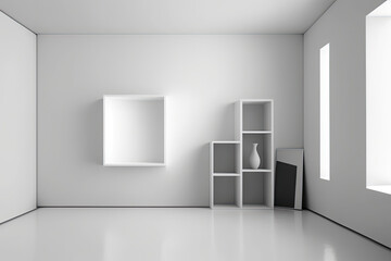 White, minimalistic, vacant interior architecture studio background wall display items, generative AI